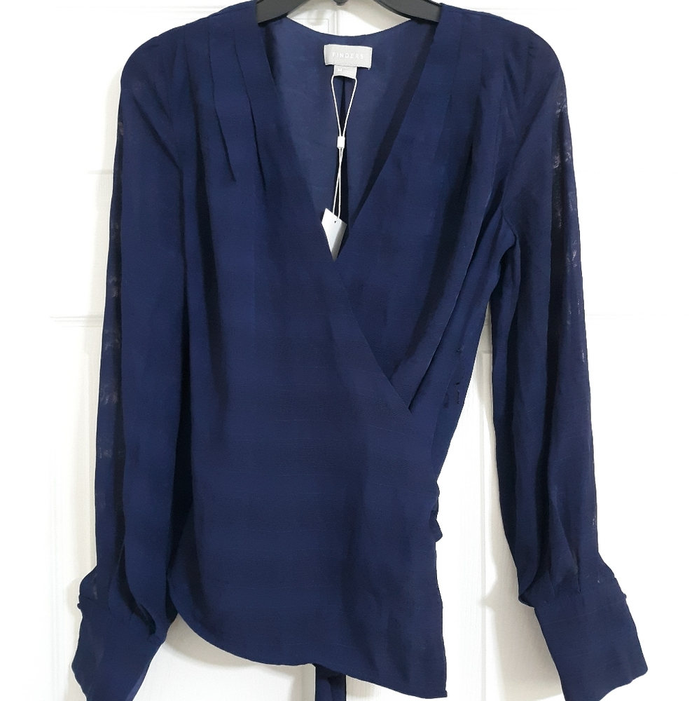 #.  NWT Finders Navy Rio Lace Top long sleeve. Size: Medium